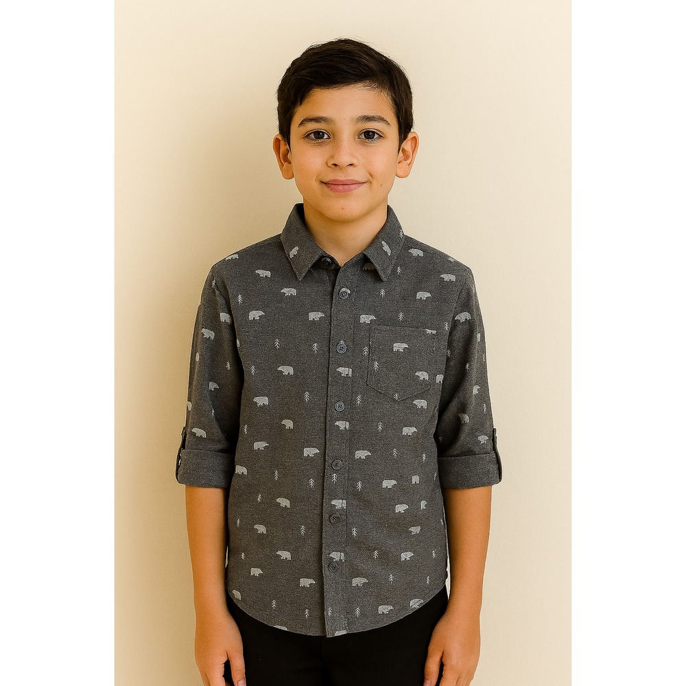 Copper Denim Kids Button-Up Shirt Size M • 100% Cotton Bear Print